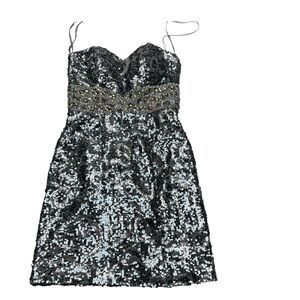 Sequin Strapless Dress - Black and Silver